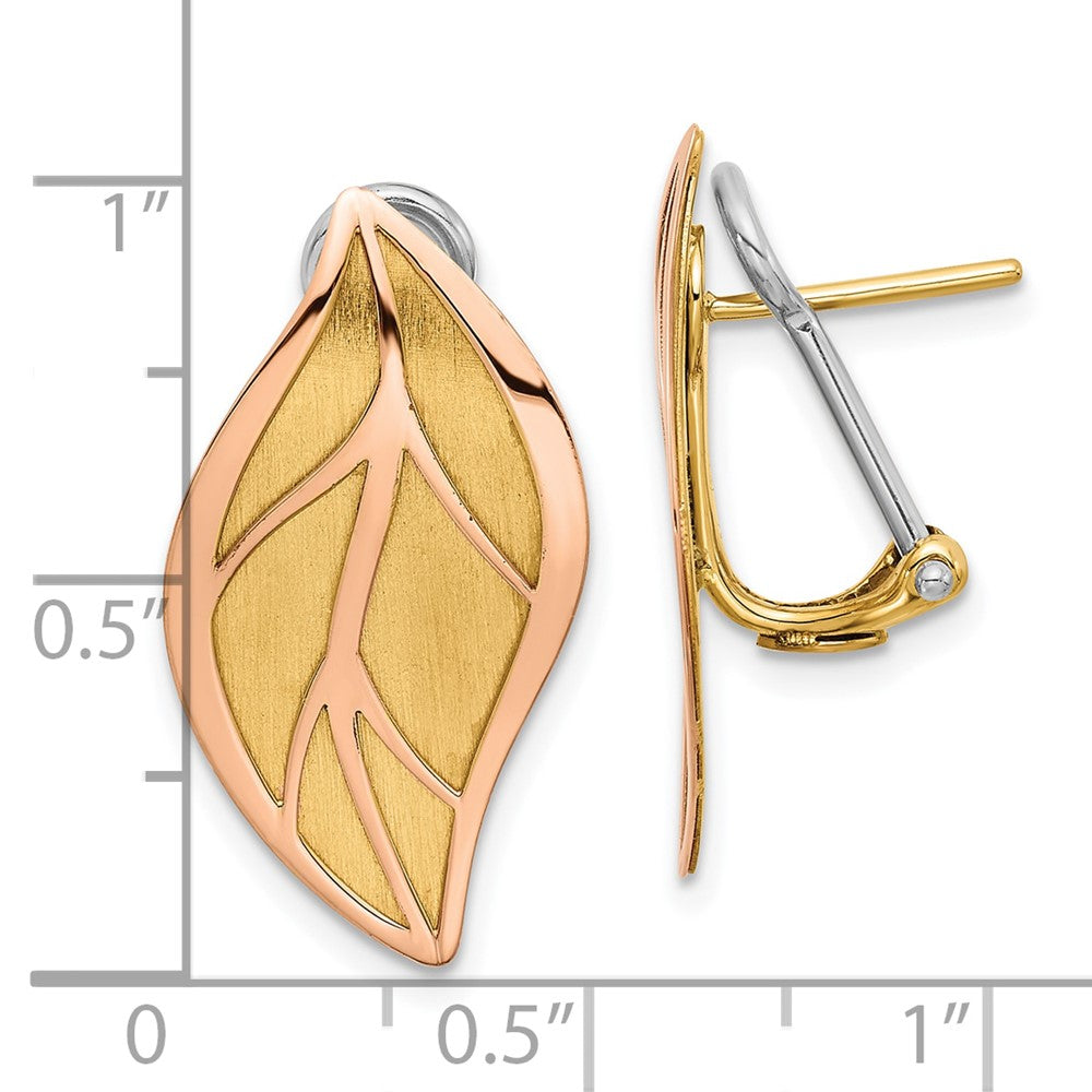 14K Bicolor Gold Bicolor und Poliert und Gebürstet Blatt Omega Rückseite Ohrstecker