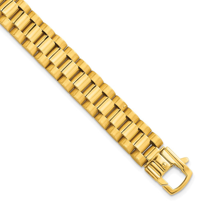 14K Gelbgold Gebürstet und Poliert 10.25mm Fantasieglieder Herren Gliederarmband