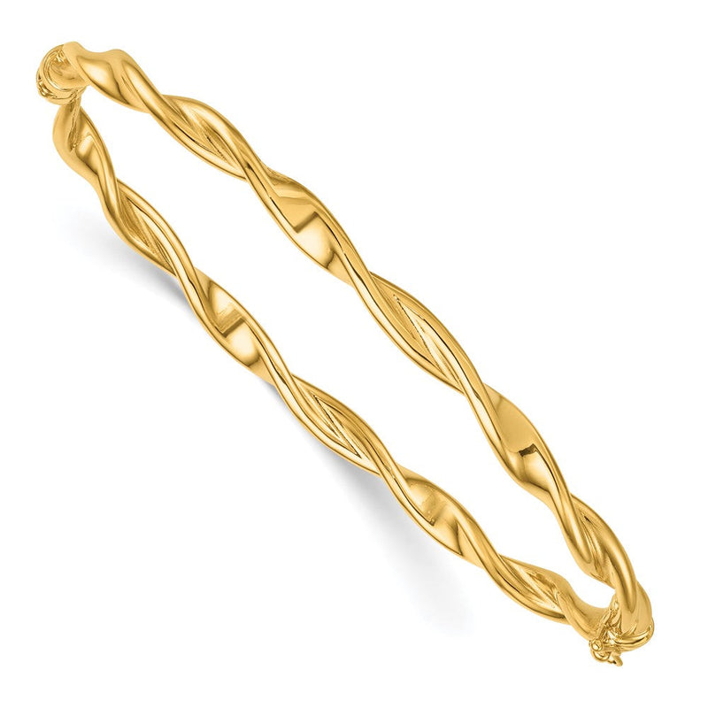 14K Gelbgold Poliert und Gedreht 3.80mm Klappbar Oval Armreif Armband
