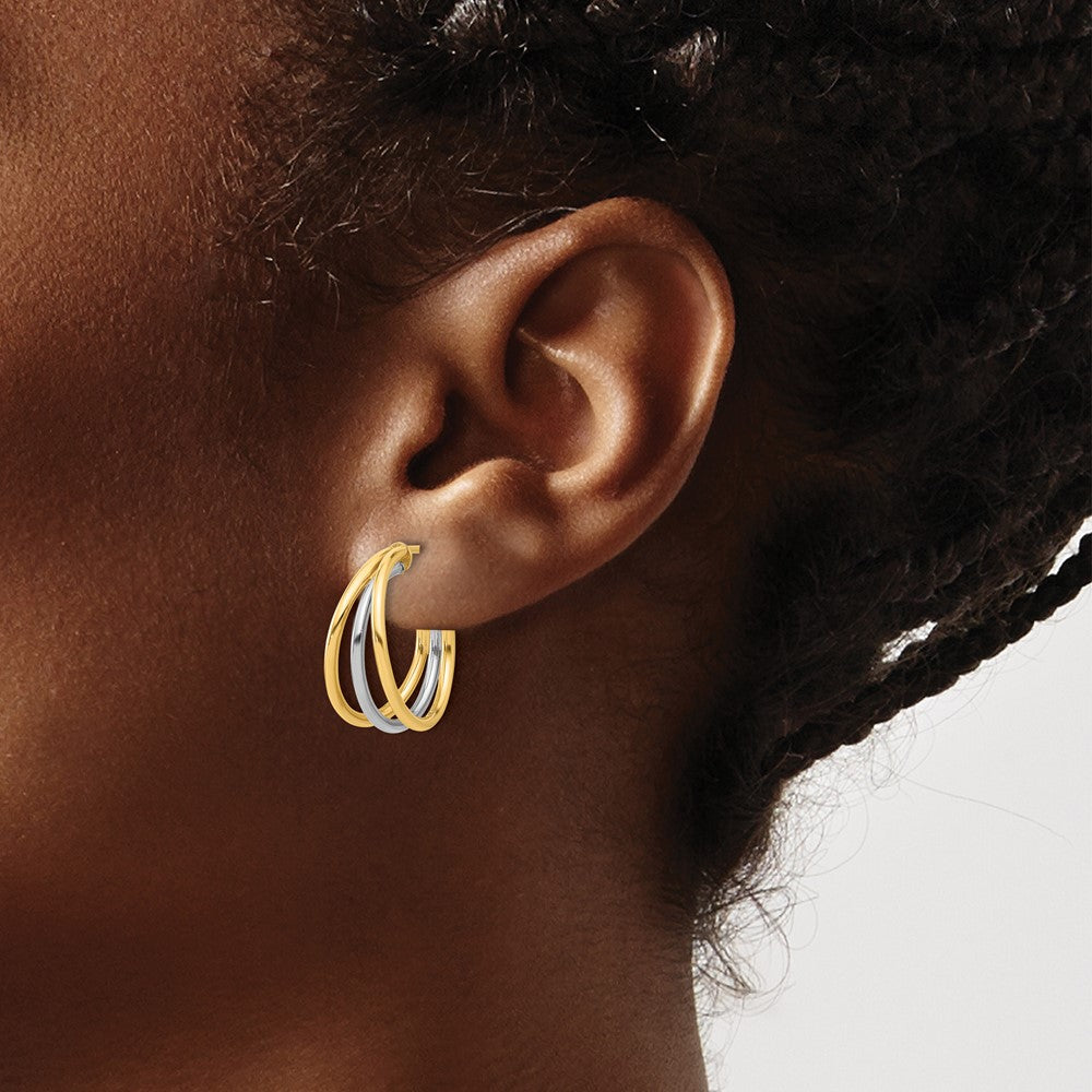 14K Bicolor Gold Bicolor Poliert Multi Reihe Creole Ohrstecker