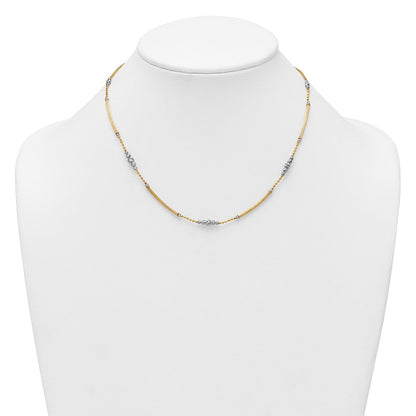 14K Bicolor Gold Geflochten Bars und Diamantiert Perlen 16.75 Zoll Halskette