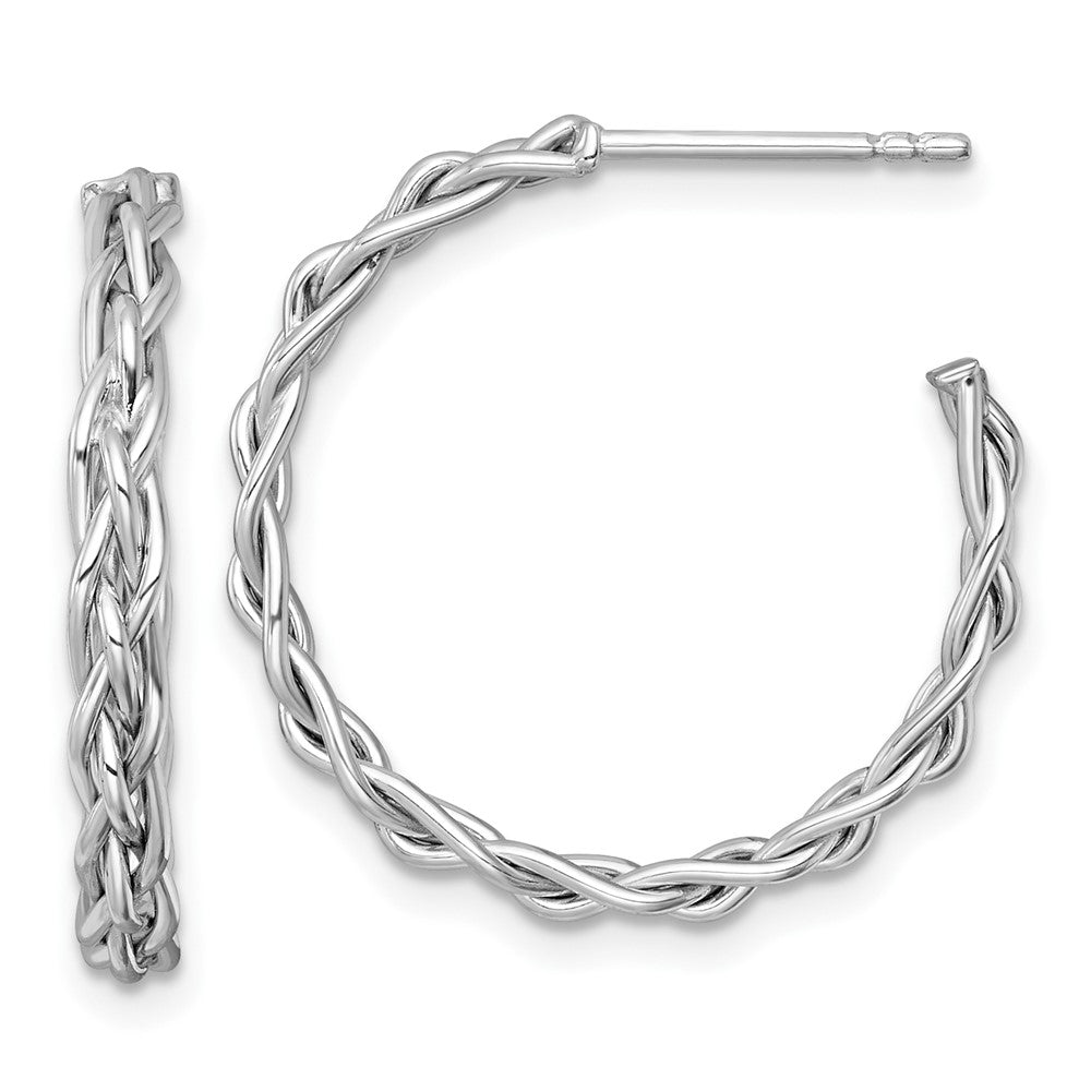 14K Weißgold Rhodiniert Poliert Geflochten Braid 3 X 24mm C-hoop Ohrstecker