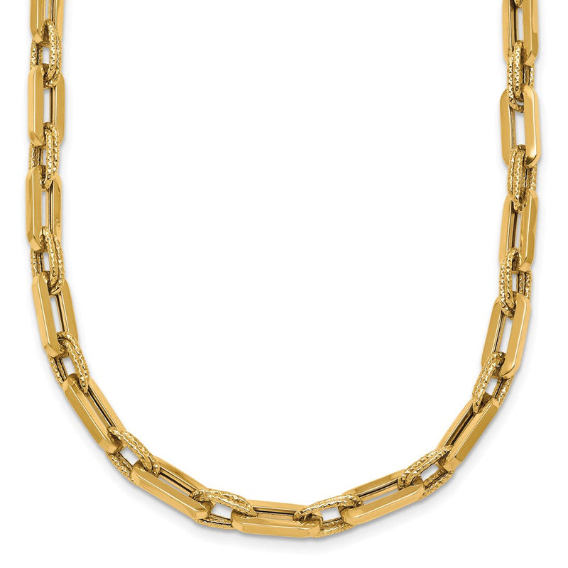 14K Gelbgold Poliert und Strukturiert 4.8mm Doppelt Fantasieglieder 18.5 Zoll Halskette