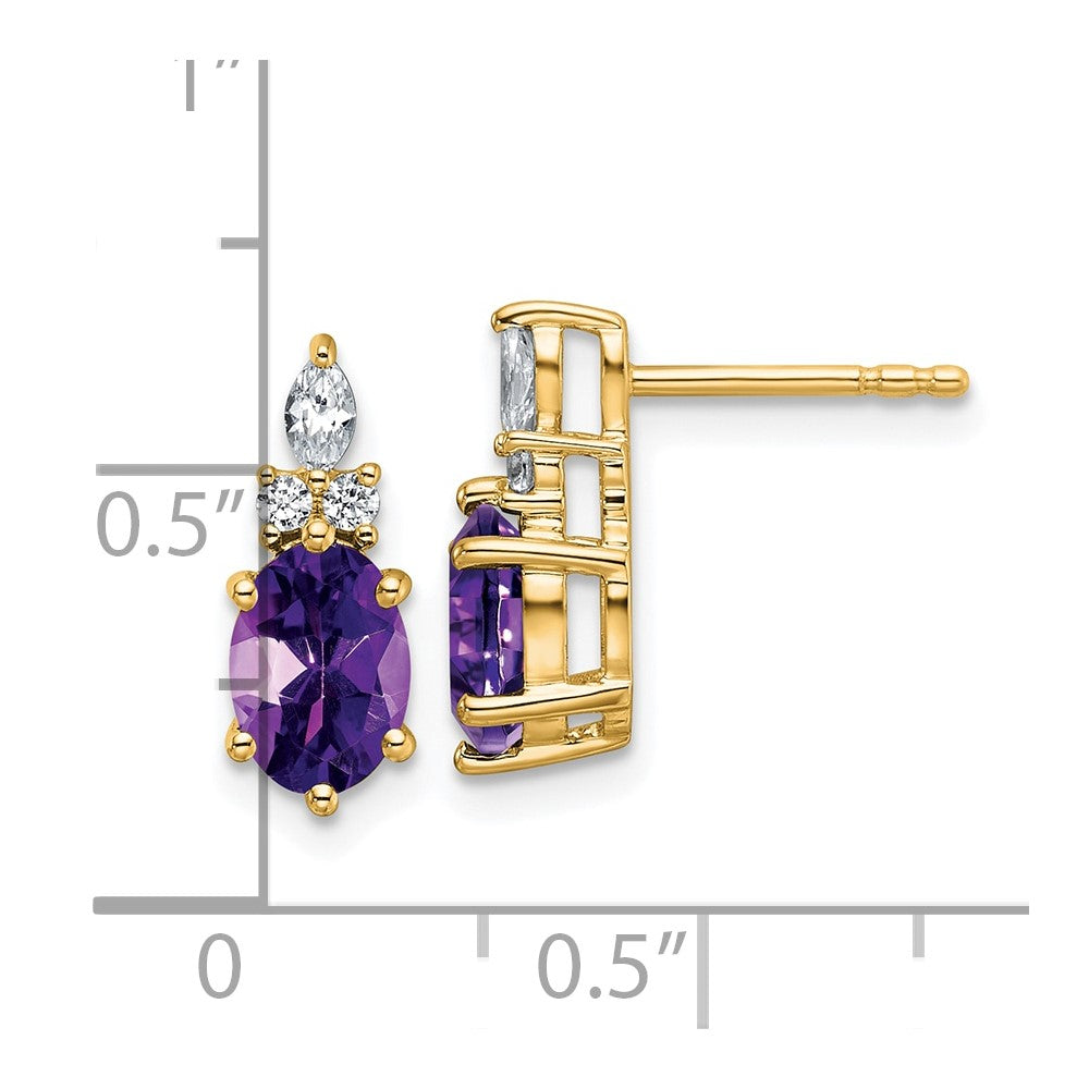 14K Gelbgold Ohrstecker mit Diamanten und ovalem 7x5 mm Amethyst (Februar-Geburtsstein)