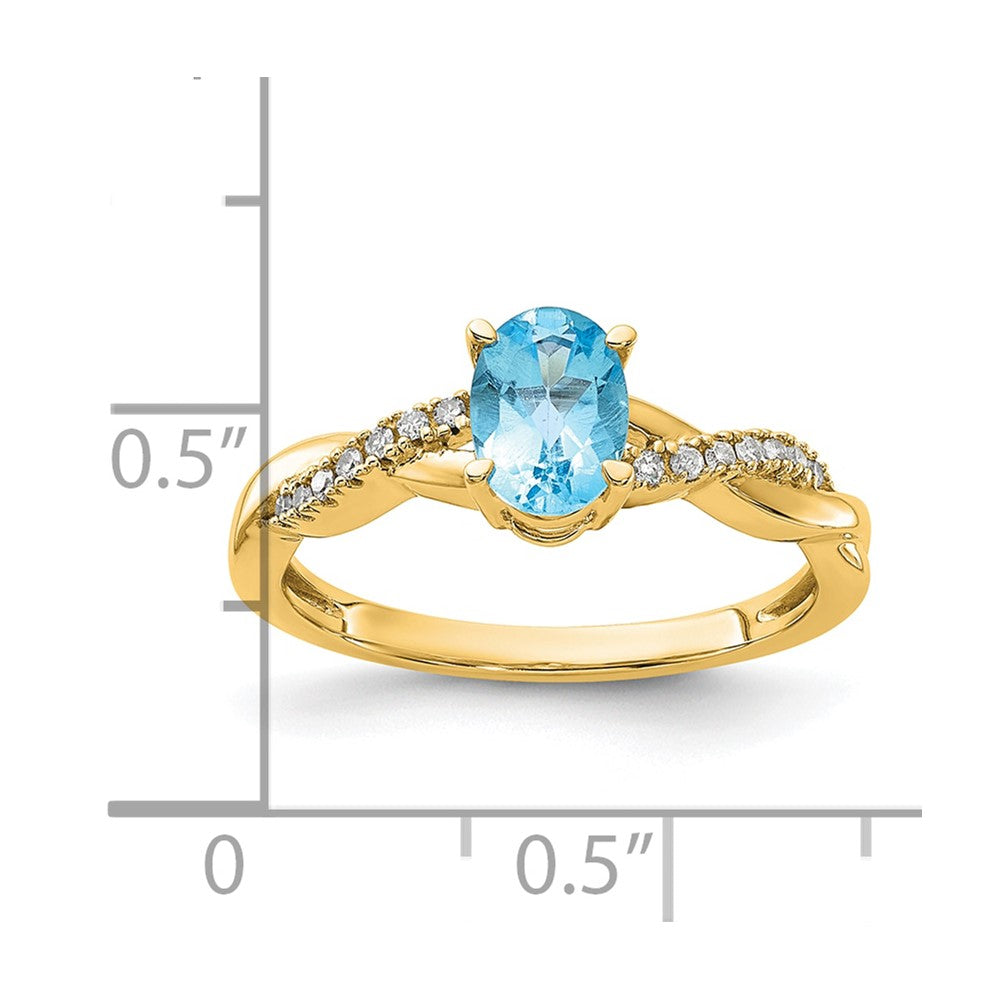 14K Gelbgold 7x5 Oval December/ Blautopas und Diamant Größe 7 Ring