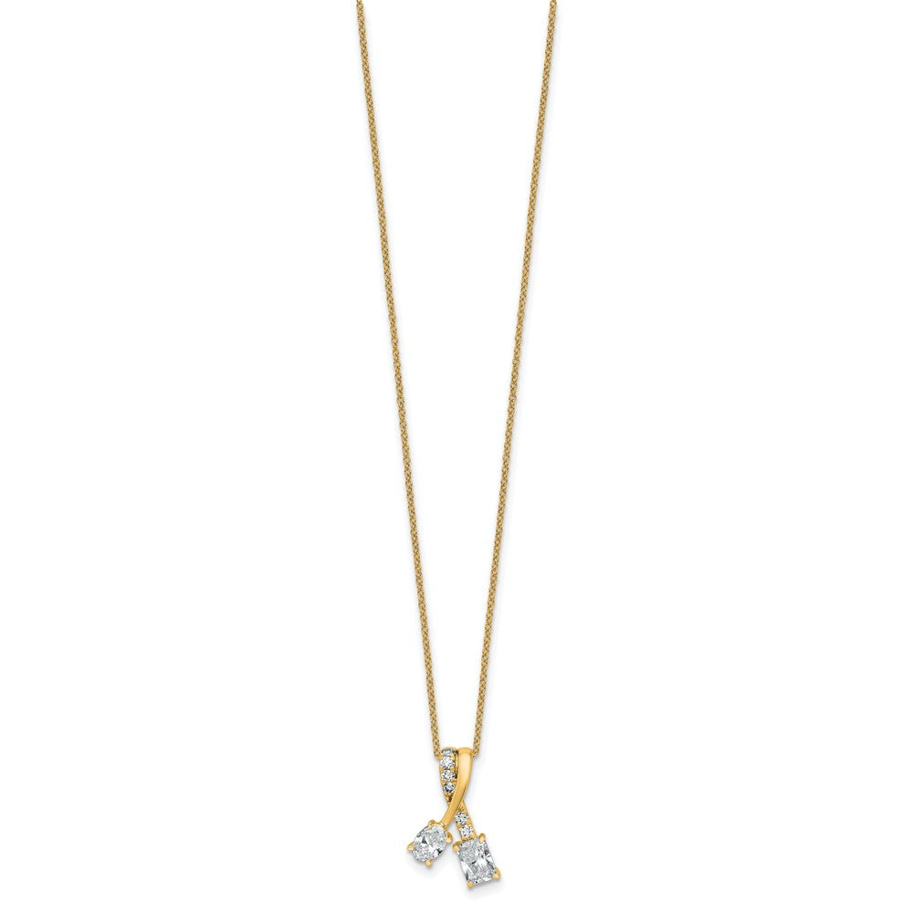 14K Gelbgold Laborgezüchteter Diamant 0,875 Karat VS/SI+ G+ Oval- und Radiant-Schliff Komplette Zweistein-Anhänger-Halskette, 18 Zoll