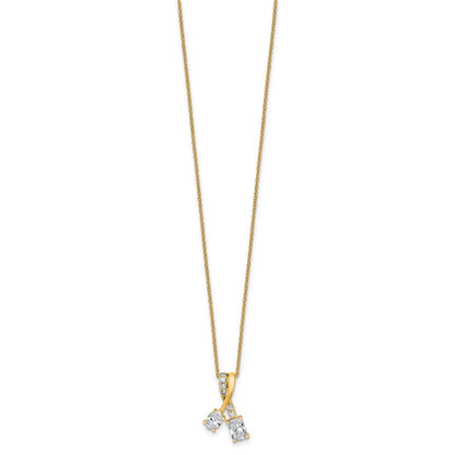 14K Gelbgold Laborgezüchteter Diamant 0,875 Karat VS/SI+ G+ Oval- und Radiant-Schliff Komplette Zweistein-Anhänger-Halskette, 18 Zoll