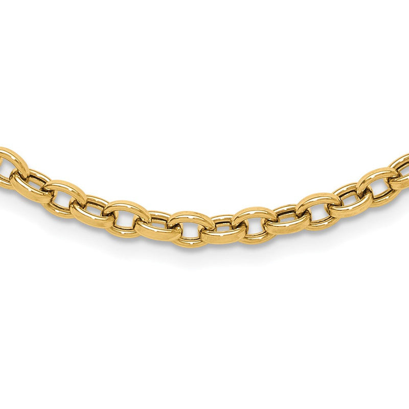 14K Gelbgold Poliert 4.25mm Fantasie Oval Ankerkette Glieder 17.5 Zoll Halskette