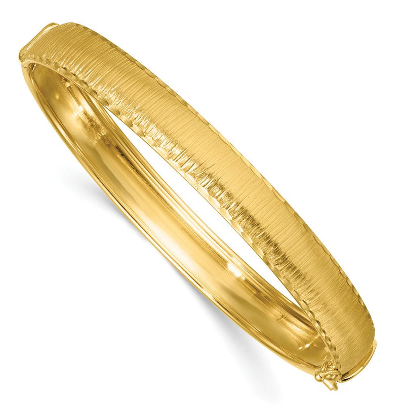 14K Gelbgold Poliert Diamantiert Strukturiert 8.25mm Klappbar Oval Armreif Armband