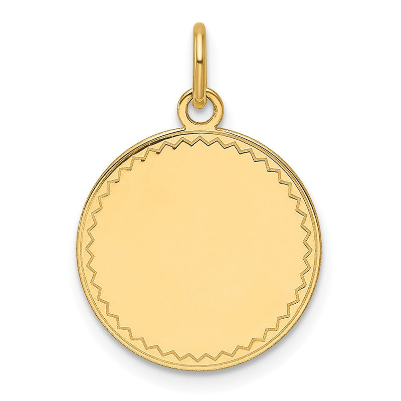 14K Gelbgold Schlicht mit Zig-zag Kante Gravierbar Rund 16mm Plättchen Charm