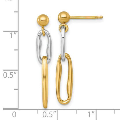 14K Bicolor Gold Bicolor Poliert Fantasie Lang Glieder Hängend Ohrstecker