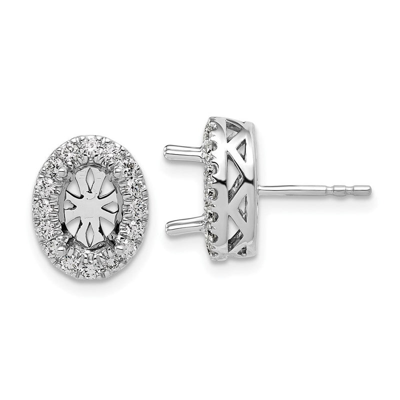 14K Weißgold Ohrstecker mit ovaler Halo-Semi-Fassung für 0,5K Laborgezüchtete Diamanten, VS/SI+ G+