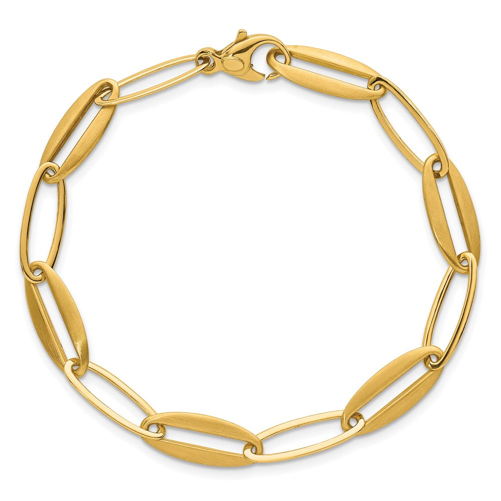 14K Gelbgold Gebürstet und Poliert 7.25mm Lang Oval Glieder 7.5 Zoll Armband