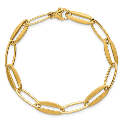 14K Gelbgold Gebürstet und Poliert 7.25mm Lang Oval Glieder 7.5 Zoll Armband