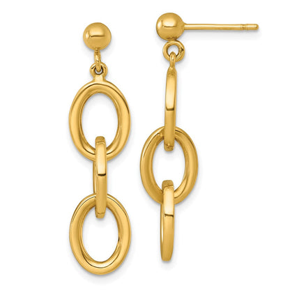 14K Gelbgold Poliert Ovals Hängend Ohrstecker