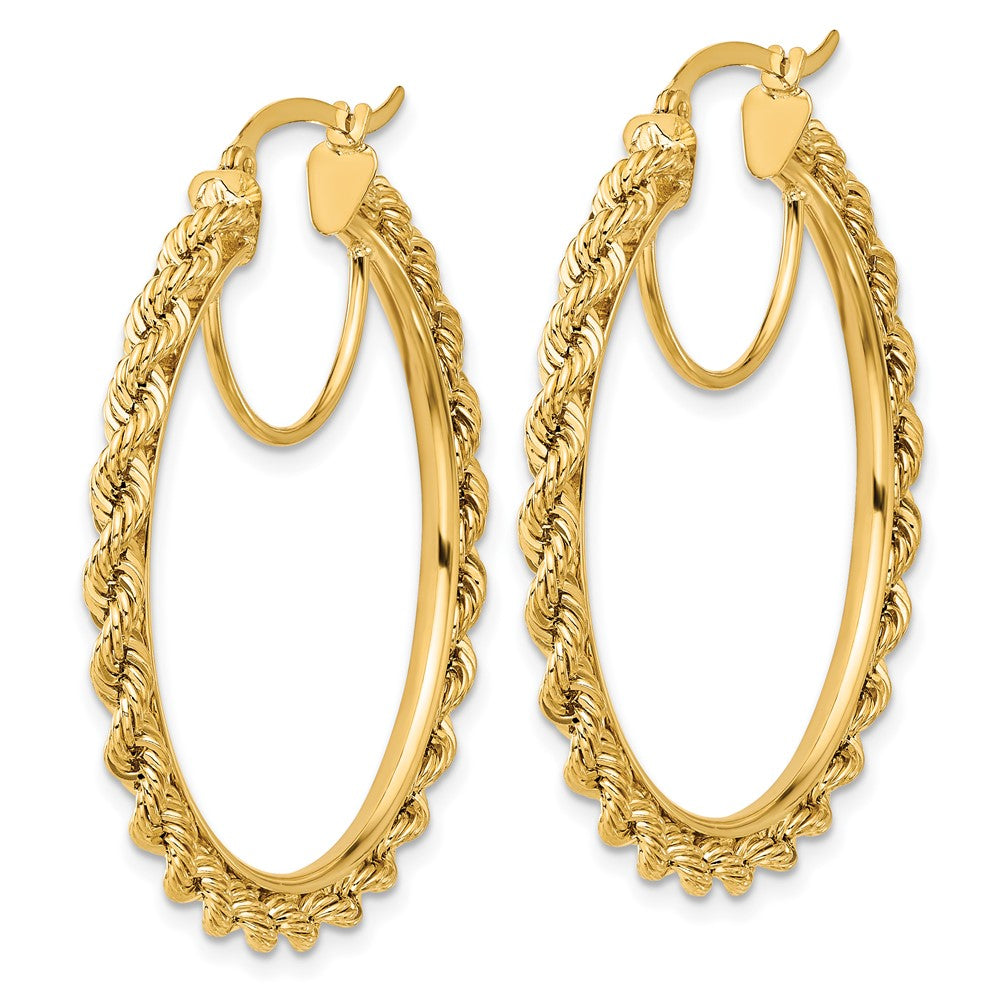 14K Gelbgold Ohrringe Creolen, poliert und diamantiert, Kordel-Design, 2,95 mm
