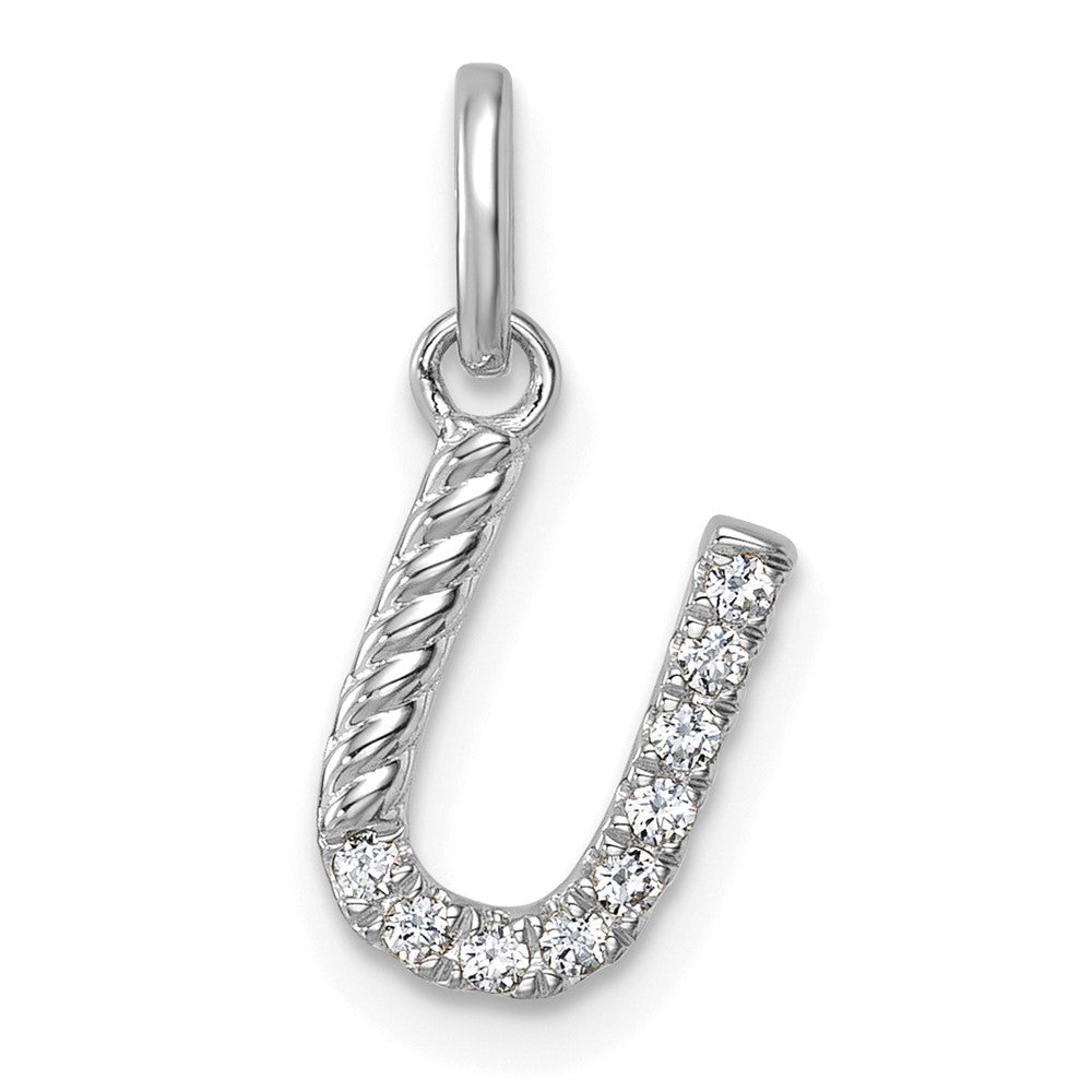 14K Weißgold Twisted-Anhänger mit 0,10 ct. Diamant-Initiale „U