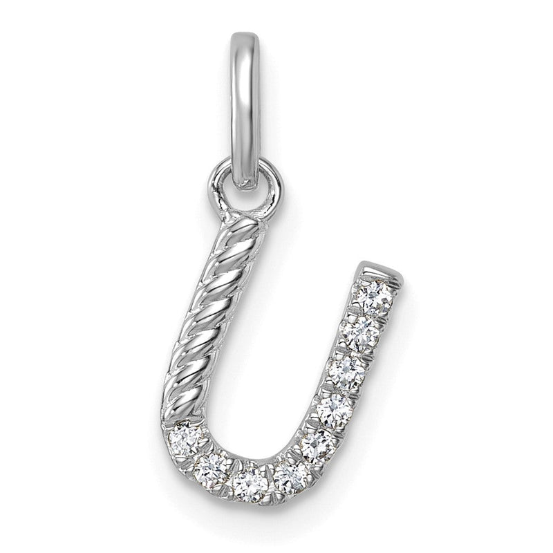14K Weißgold Twisted-Anhänger mit 0,10 ct. Diamant-Initiale „U