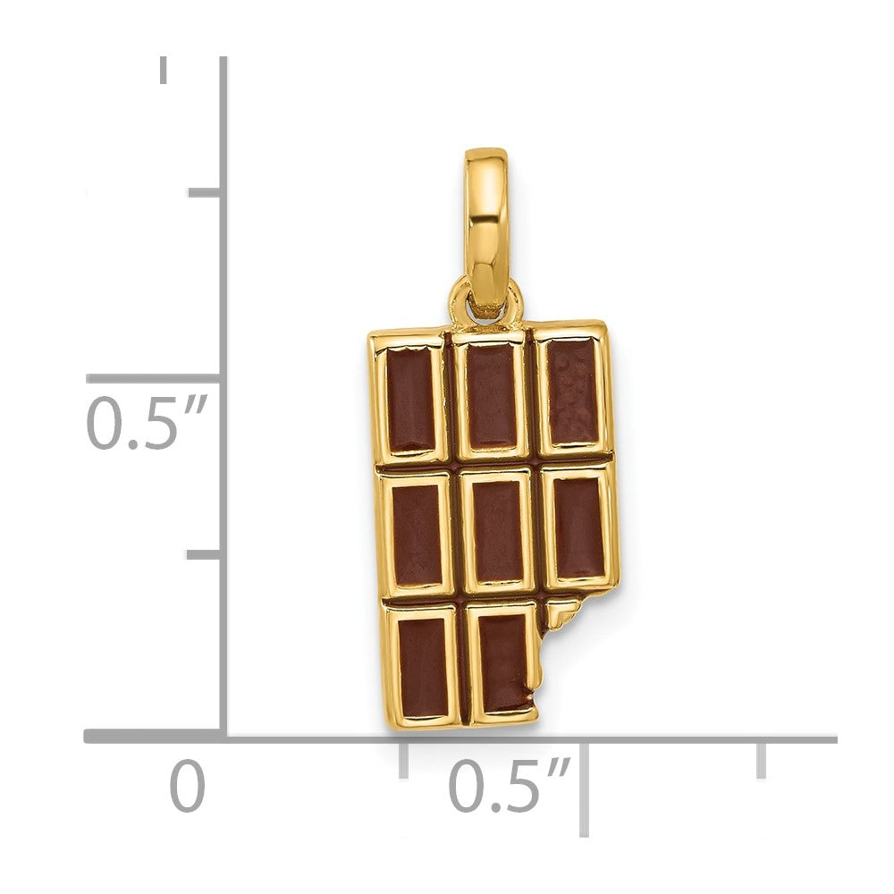 14K Gelbgold Charm „Angebissene Schokoladentafel“ braun emailliert