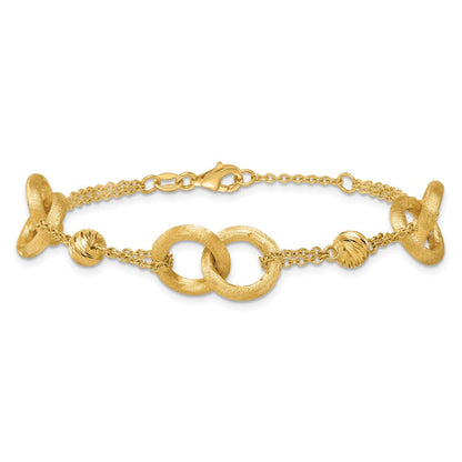 14K Gelbgold Poliert und Gebürstet Doppelt Loop und Gliederarmband mit Verlängerung