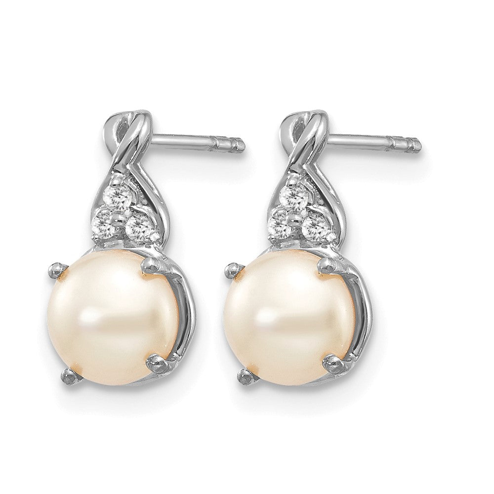 14K Weißgold Ohrstecker mit 6 mm Juni-/Süßwasser-Zuchtperle und Diamant
