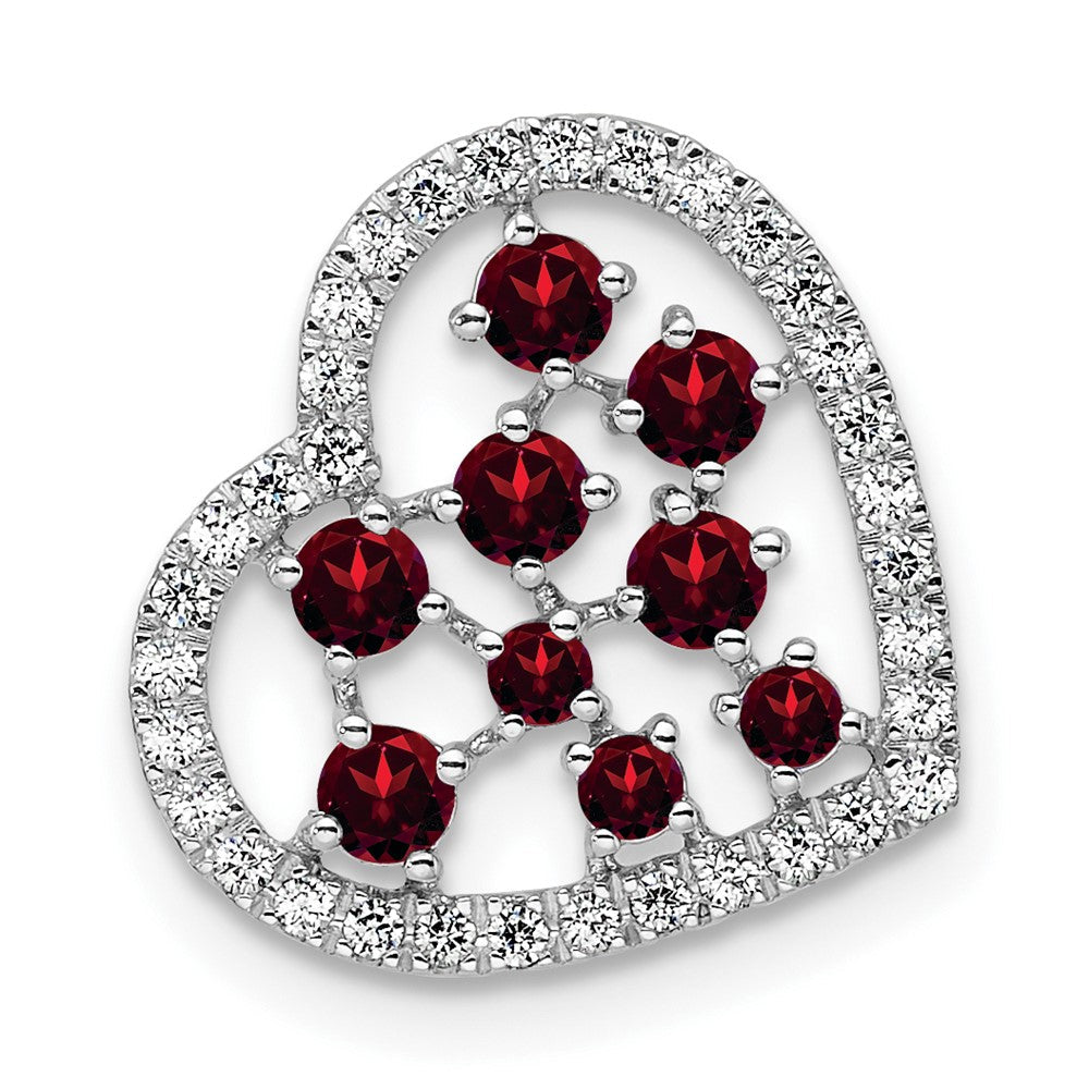 14K Weißgold Poliert Diamant und Granat Herz Kette Anhänger