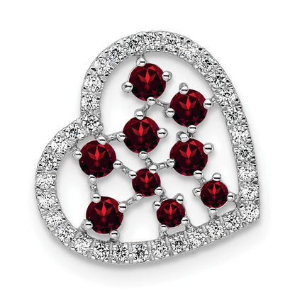 14K Weißgold Poliert Diamant und Granat Herz Kette Anhänger