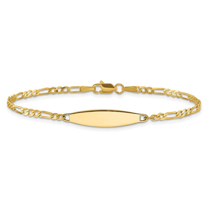 14K Gelbgold Poliert Massiv Kette/solid Platte Figaro Glieder 24.6x5.5mm Platte Id Armband