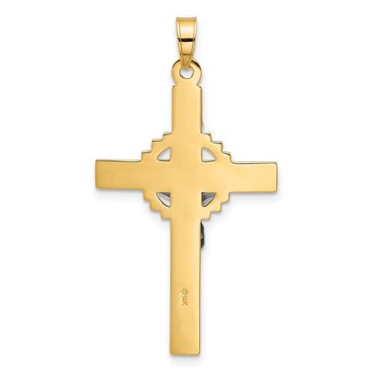 14K Bicolor Gold Strukturiert Hohl Inri Iona Kruzifix Pendent