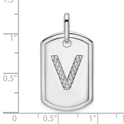 14K Weißgold Diamant-Buchstabe-V-Erkennungsmarken-Charm