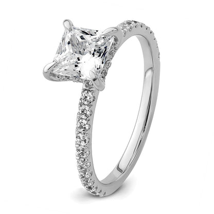 14K Weißgold Verlobungsring mit 2K zertifiziertem Labor-gezüchtetem Diamant VS/SI+ G+ im Princess-Schliff, kompletter Solitär mit Flair