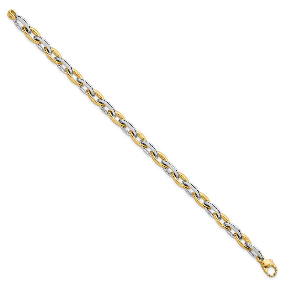 14K Bicolor Gold Bicolor Poliert 7mm Oval Glieder 7.25 Zoll Armband