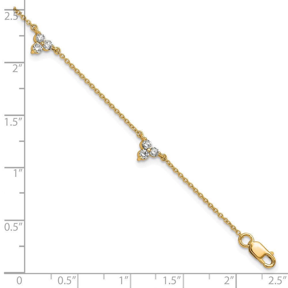 14K Gelbgold Komplett 5/8 Karat Diamant 3-stone Cluster 4-station 7 Zoll Armband