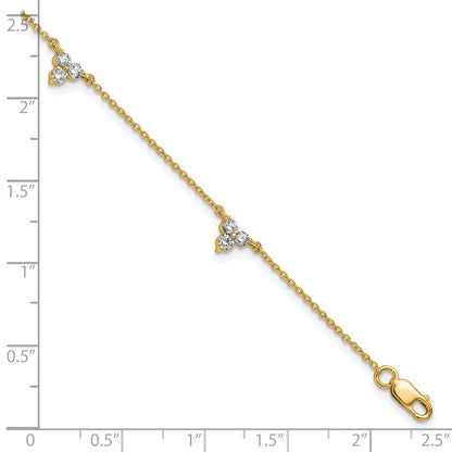 14K Gelbgold Komplett 5/8 Karat Diamant 3-stone Cluster 4-station 7 Zoll Armband