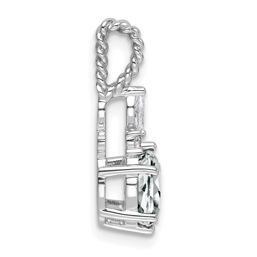 14K Weißgold Diamant und 7x5 Oval April/white Topas Gedreht Kette Anhänger