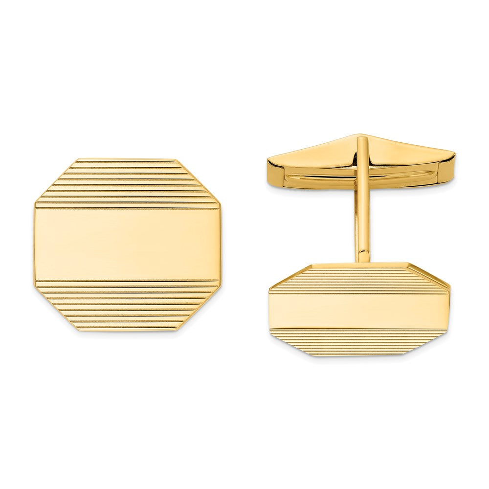 14K Gelbgold Herren Rectangular Octagon mit Line Design Manschette Knöpfe