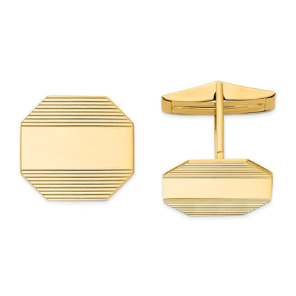 14K Gelbgold Herren Rectangular Octagon mit Line Design Manschette Knöpfe