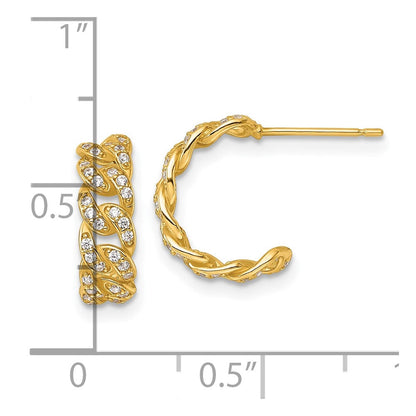 14K Gelbgold Poliert Zirkonia Panzer Glieder C-hoop Ohrstecker