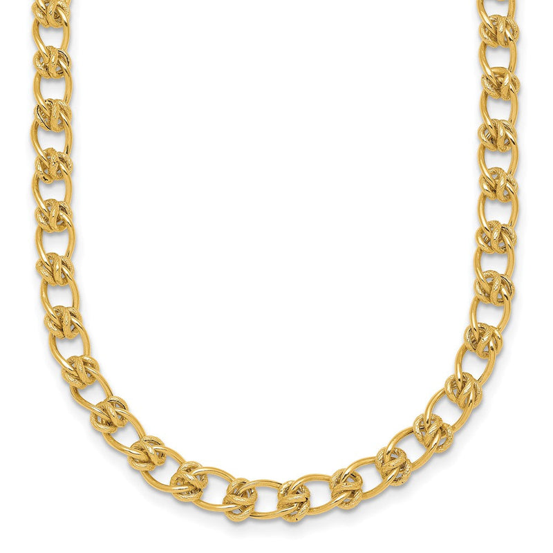 14K Gelbgold Poliert und Strukturiert 5.0mm Fantasie Knoten Glieder 7.5 Zoll Armband
