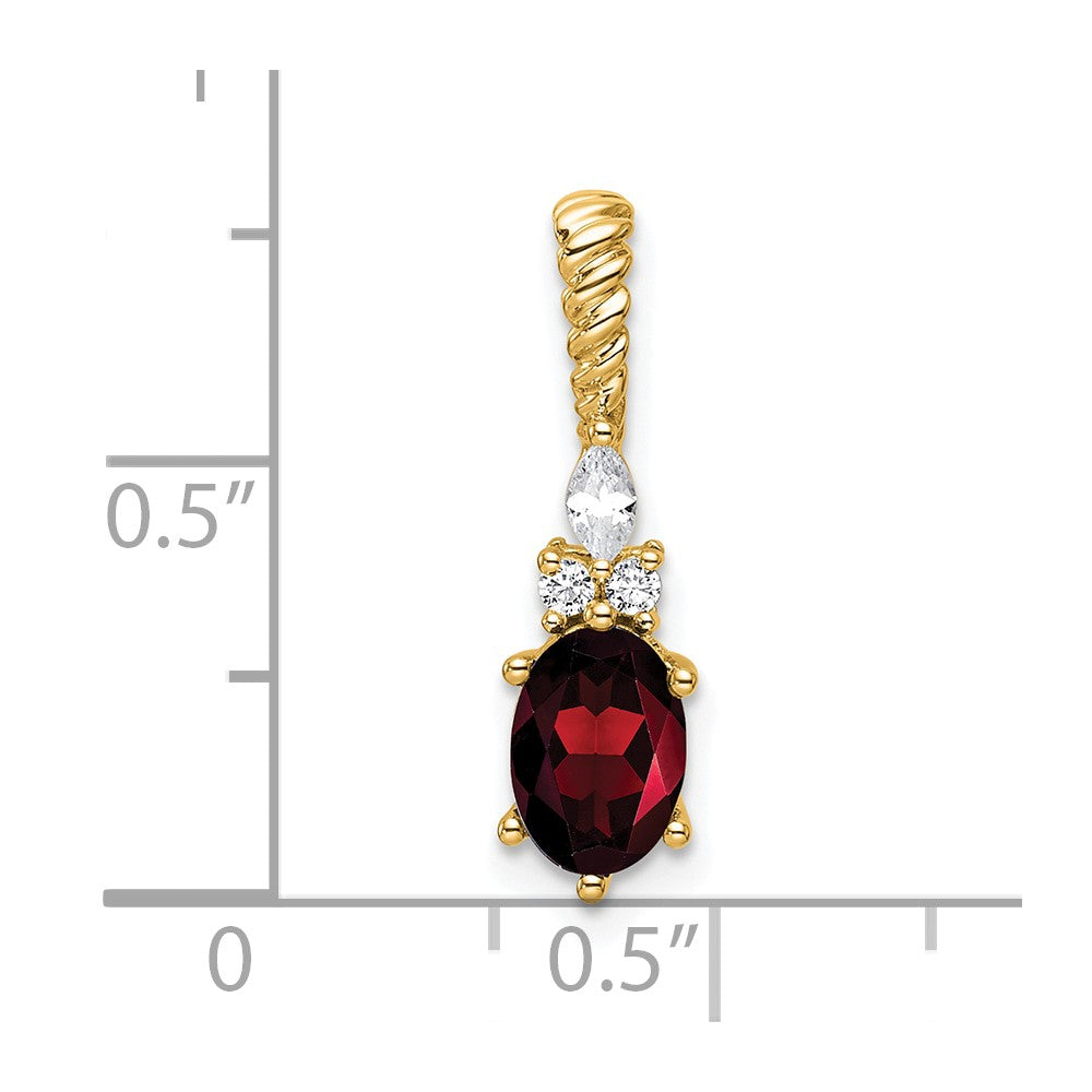 14K Gelbgold Diamant und 7x5 Oval January/garnet Gedreht Kette Anhänger