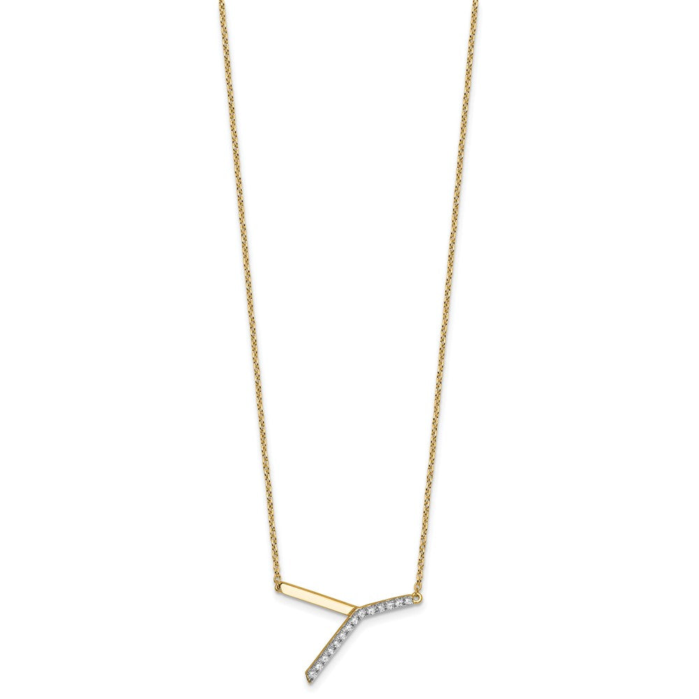 14K Gelbgold Seitlich Diamant Initiale Y 18 Zoll Halskette