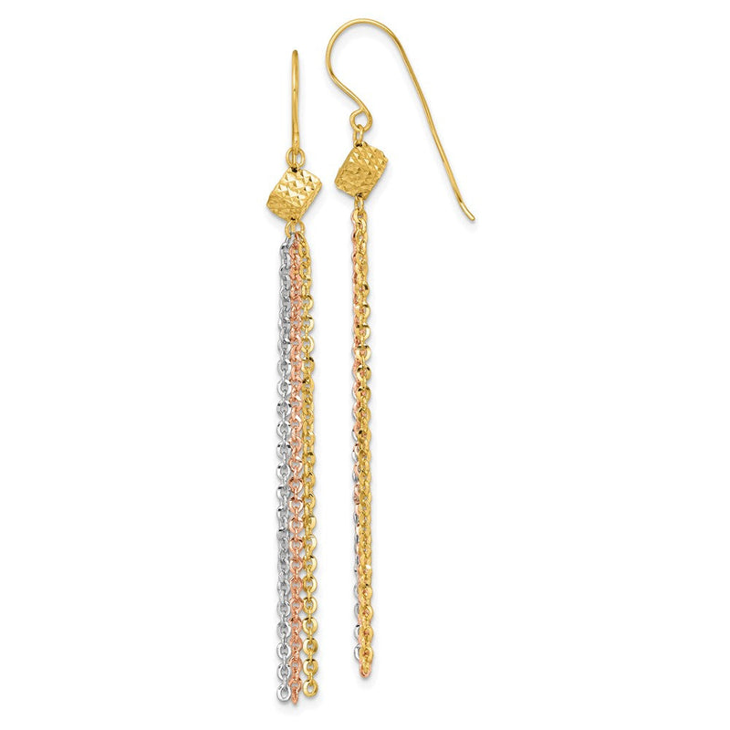 14K Tricolor Gold Tricolor Poliert Fantasie Kette Tassel Hängend French Haken Ohrringe