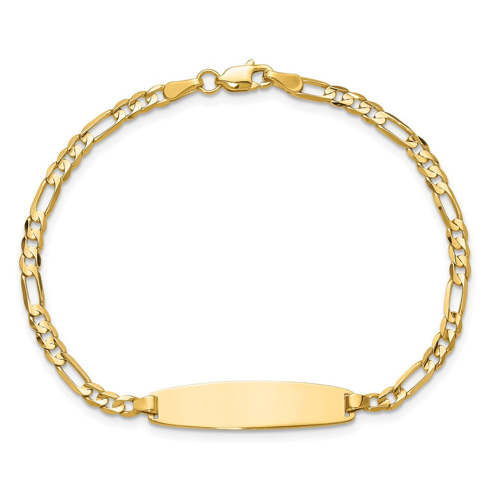14K Gelbgold Poliert Massiv Kette/solid Platte 3.0mm Figaro Glieder 25.5x7.3mm Platte 8 Zoll Id Armband