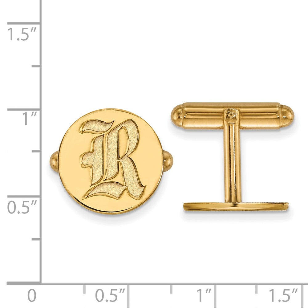 14K Gelbgold Gold Logoart Rice University Buchstabe R Manschette Knöpfe