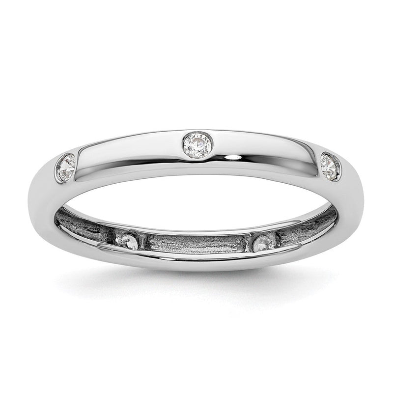 14K Weißgold Poliert Größe 5.5 Zargenfassung-set 1/10 Karat Diamant Komplett Memoire Ehering Ring