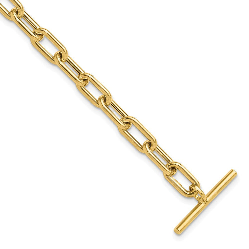 14K Gelbgold Poliert Fantasie 5mm Oval Ankerkette Glieder Knebel Gliederarmband