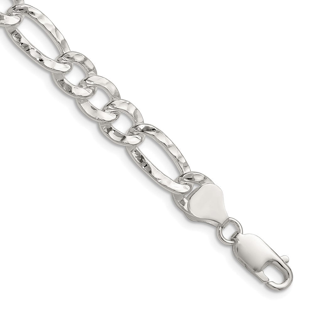 Sterlingsilber 7.6mm Gehämmert Figaro Halskette