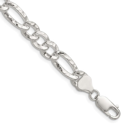 Sterlingsilber 7.6mm Gehämmert Figaro Halskette