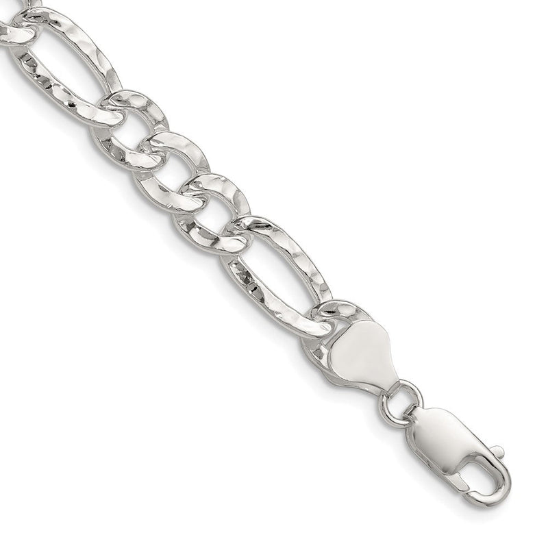 Sterlingsilber 7.6mm Gehämmert Figaro Halskette