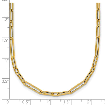 14K Gelbgold Poliert 2.9mm Fantasie Lang und Short Büroklammer Glieder 17 Zoll Halskette